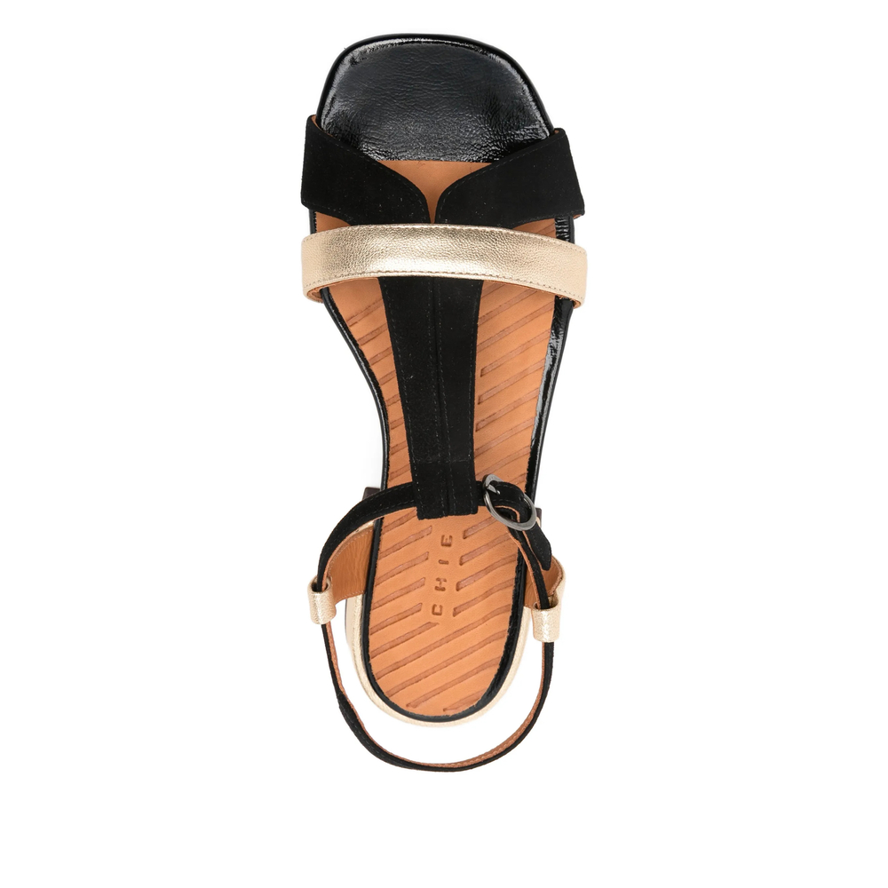 T-Strap Metallic-Effect Flat Sandals