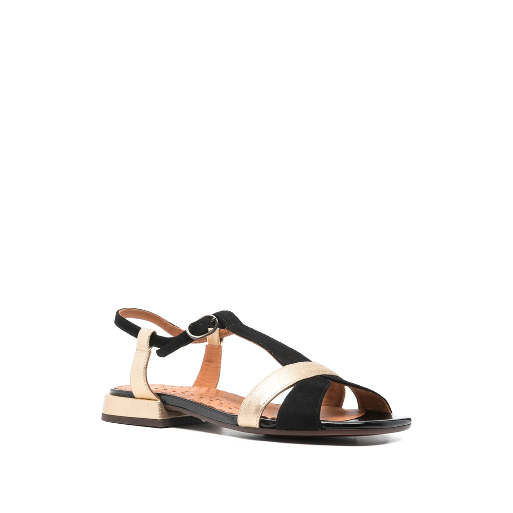 T-Strap Metallic-Effect Flat Sandals