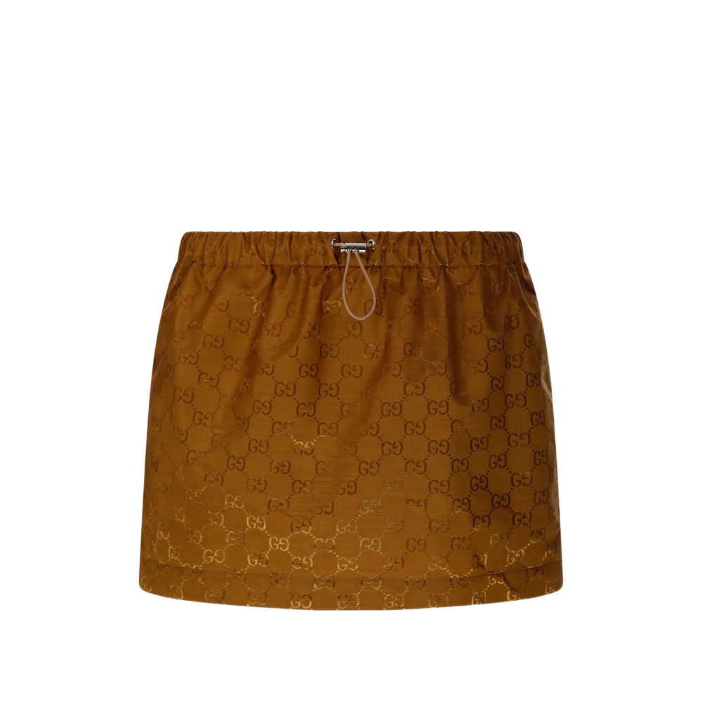 Gucci Monogram Elasticated Mini Skirt In Brown