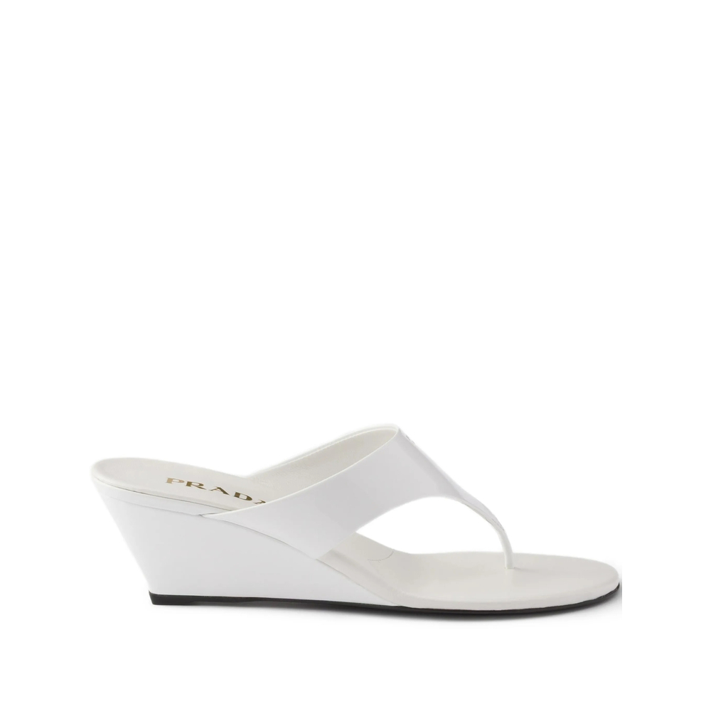 Prada Patent-leather Wedge Sandals In White