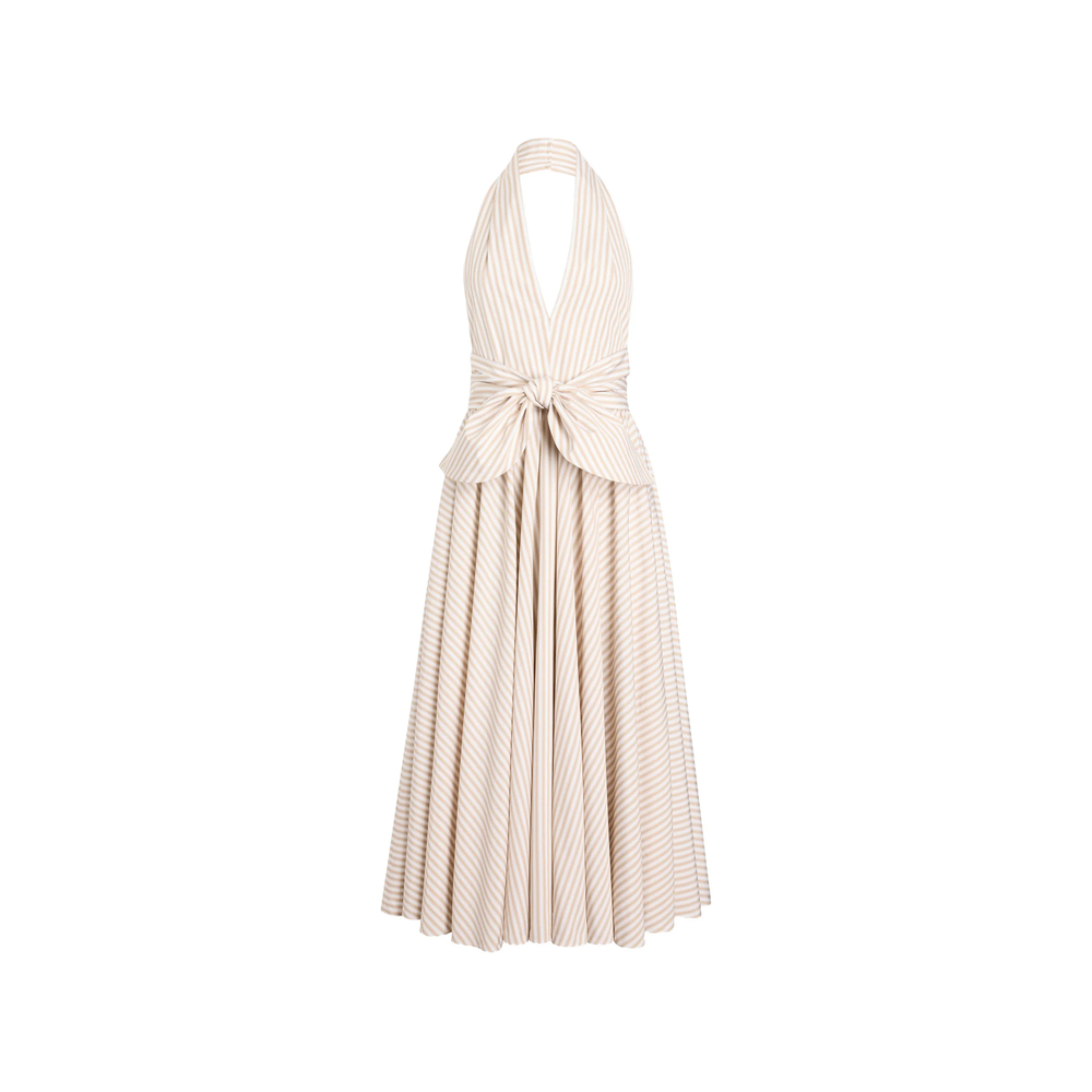 Patou Halterneck Knot Midi Dress In Neutral