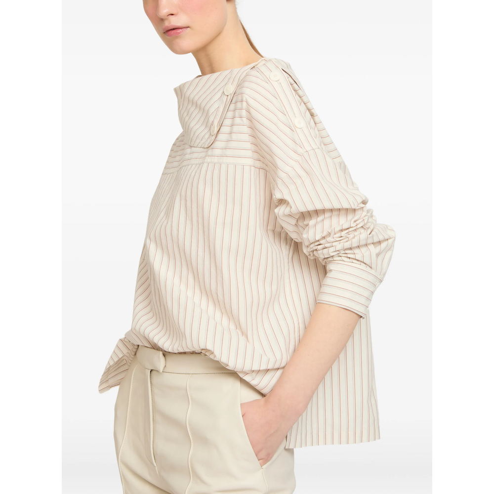 Asymmetric-Neck Poplin Blouse