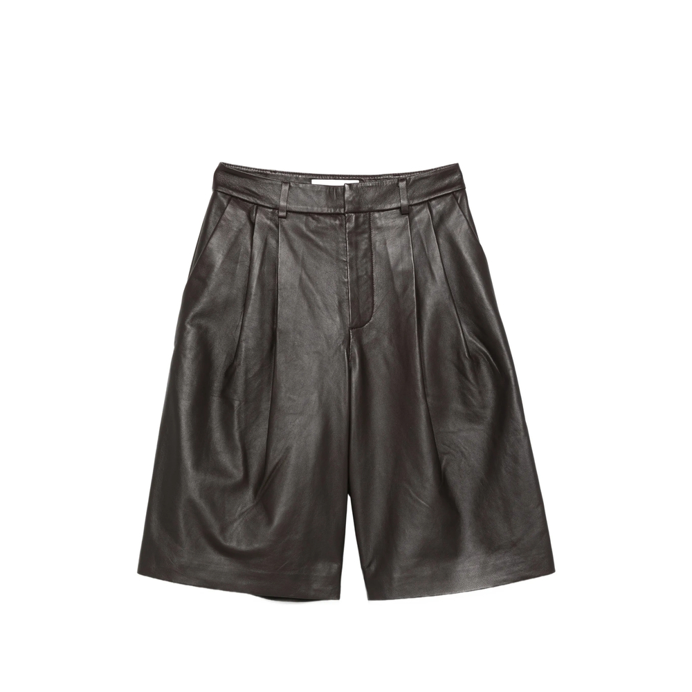 Yves Salomon Pleated Leather Shorts