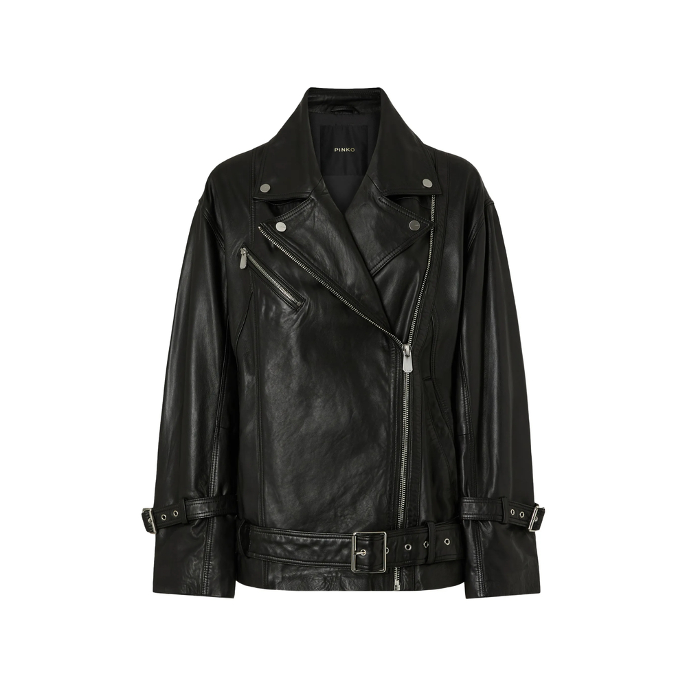 Pinko Buckle-belted Leather Jacket