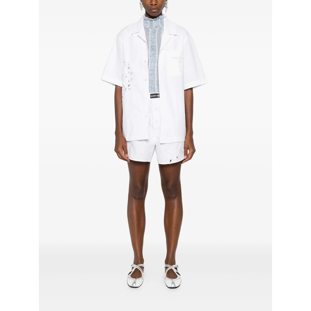 Lace-Insert Short-Sleeves Shirt