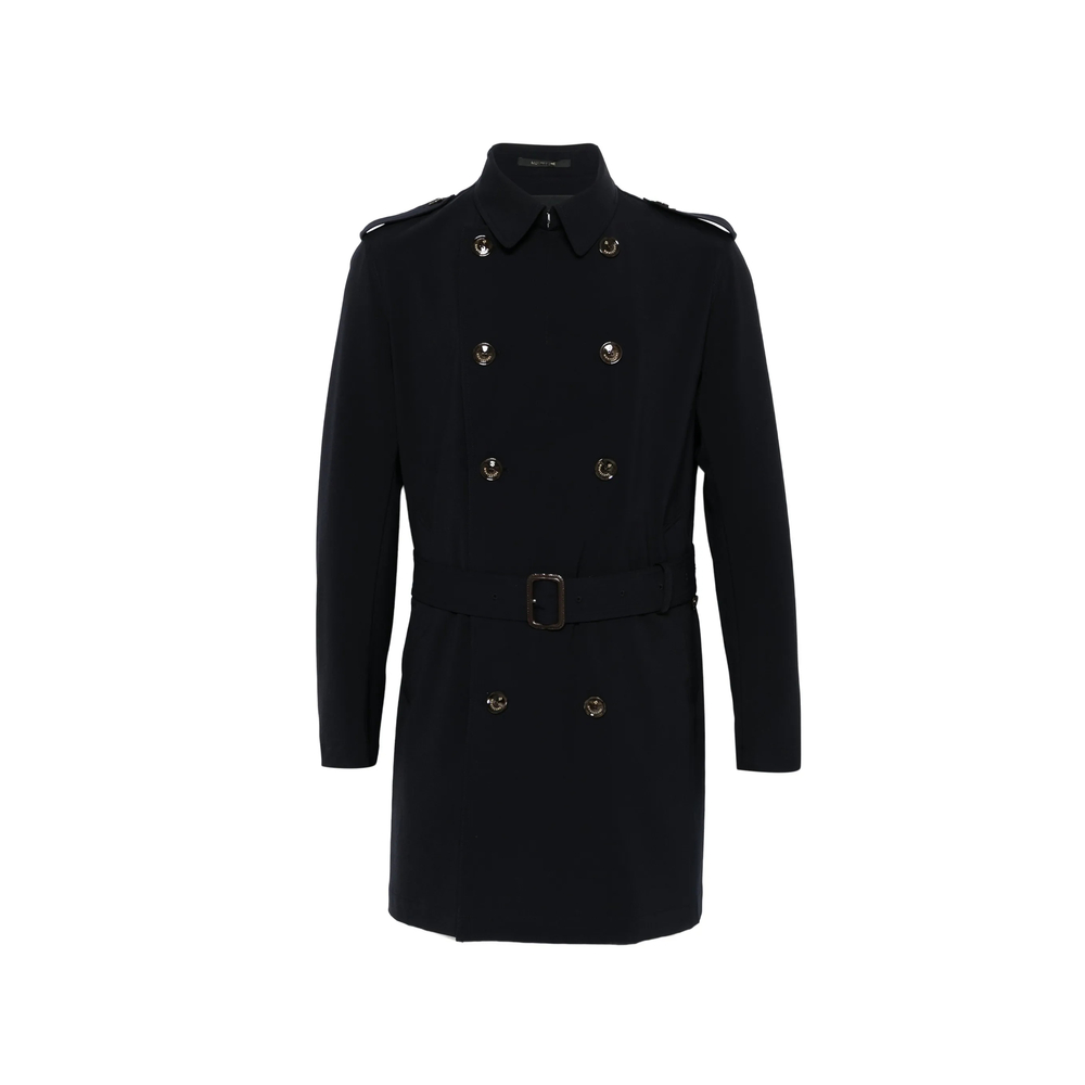 Montecore Buttoned Belted Coat In Blue