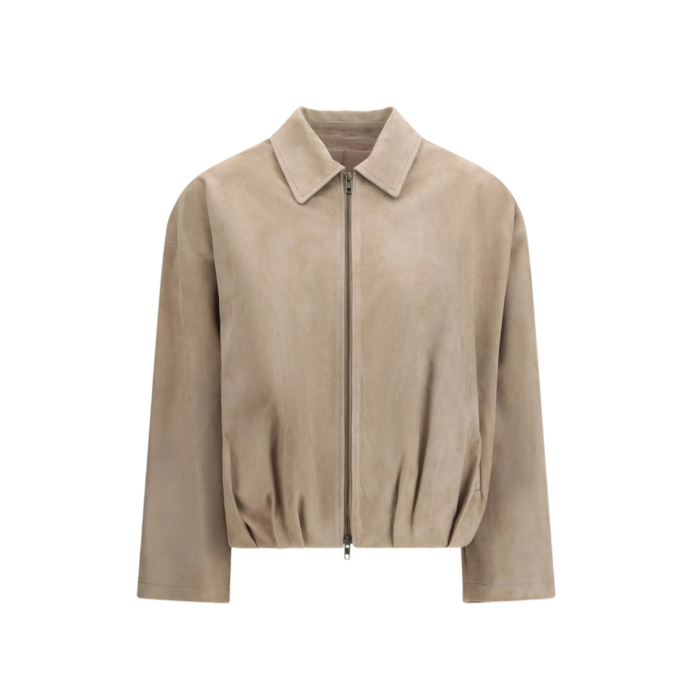 Santoro Suede Bomber Jacket In Neutral