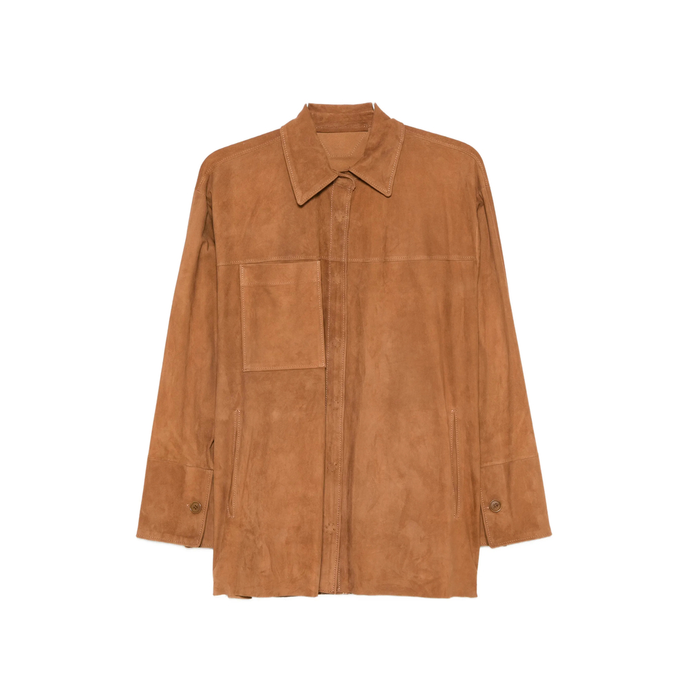 Santoro Leather Shirt Jacket In Brown