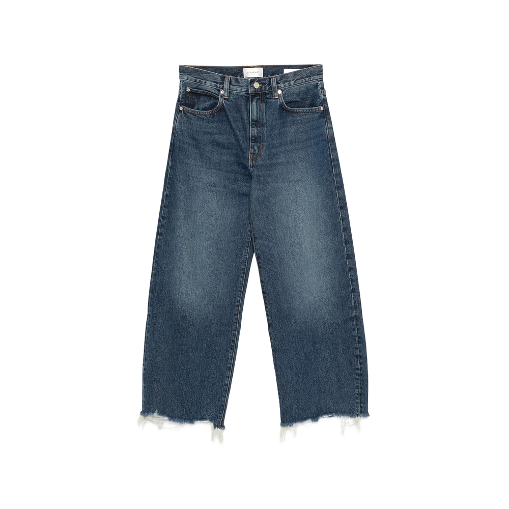 Frame The Bow Crop Frayed-hem Denim Jeans In Blue