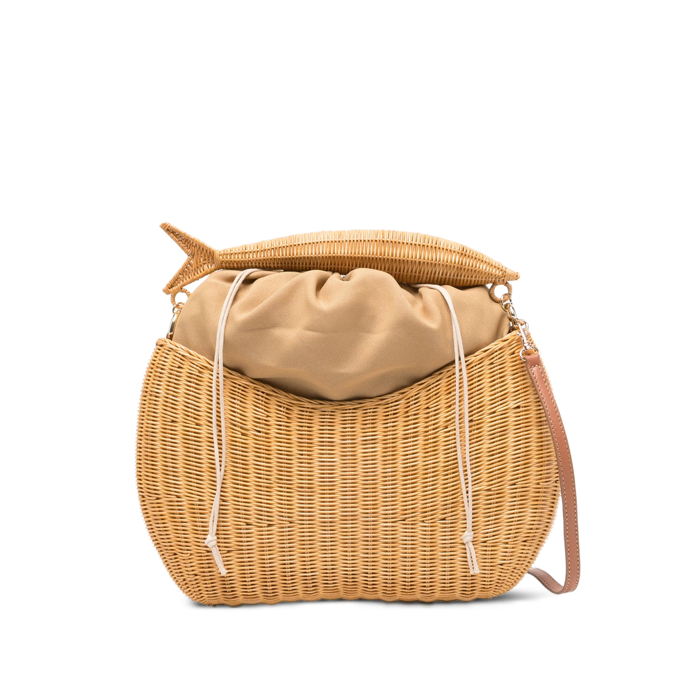 Serpui Fish Wicker Tote Bag In Neutral