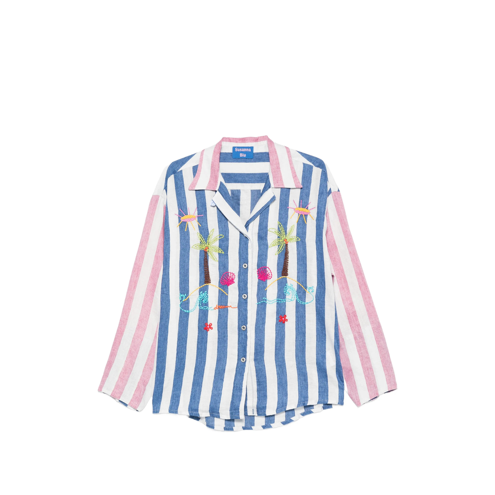 Susanna Blu Striped Embroidered Shirt