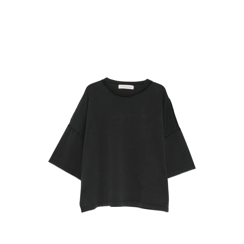 Stay Human On Earth Raw-edge Drop-shoulder T-shirt