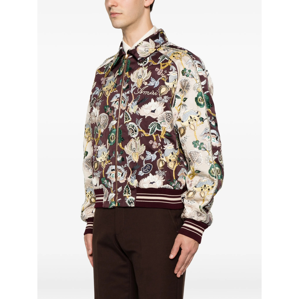 Floral-Embroidered Bomber Jacket
