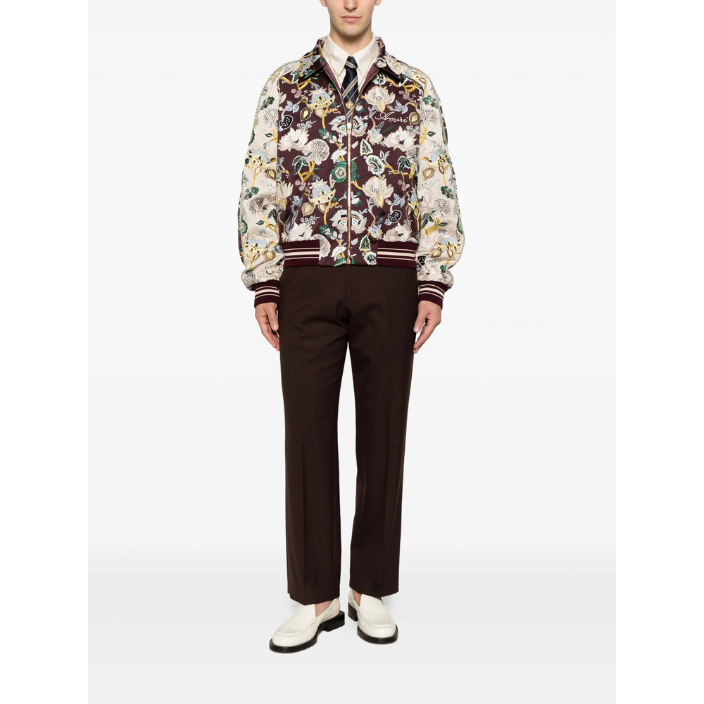 Floral-Embroidered Bomber Jacket