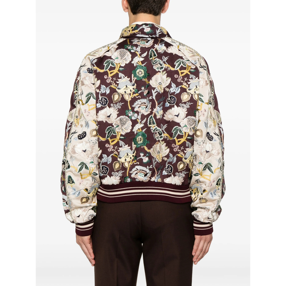 Floral-Embroidered Bomber Jacket