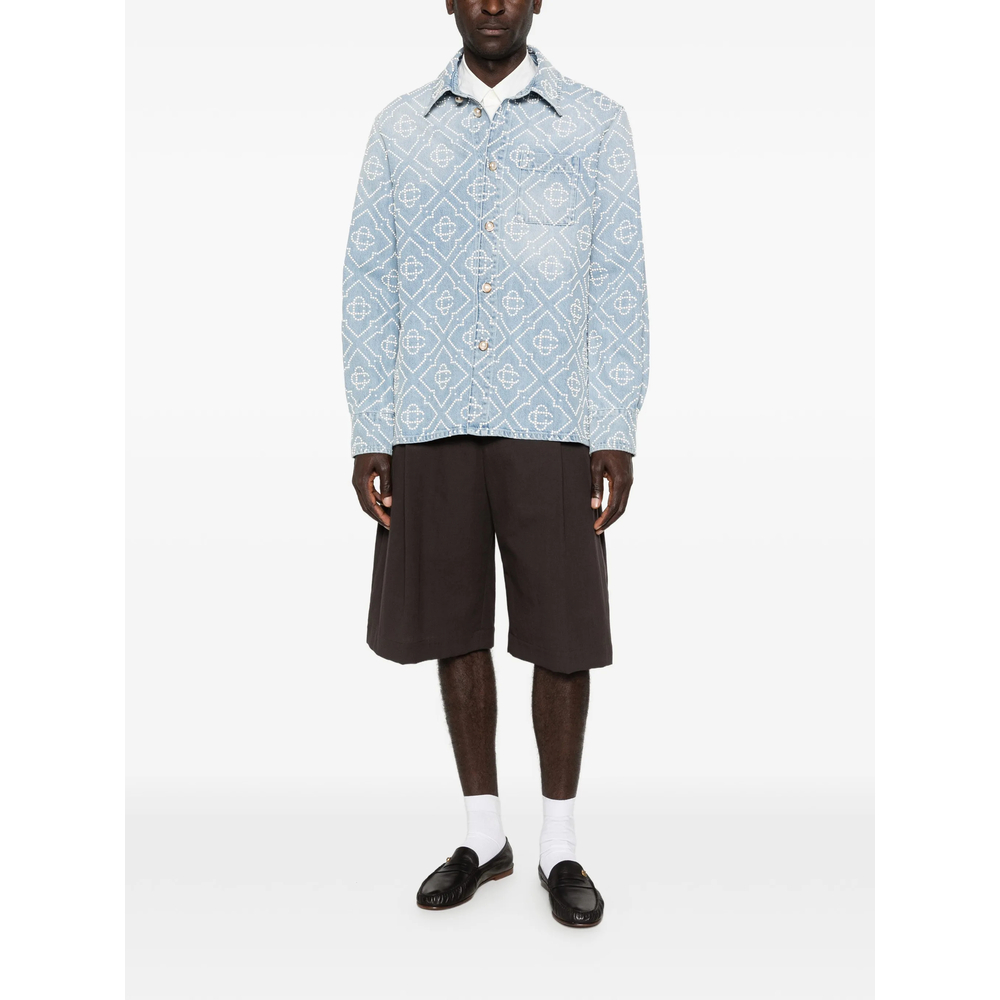 Pearl Monogram Long-Sleeve Denim Shirt