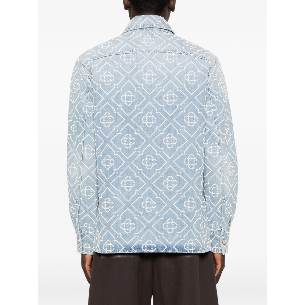 Pearl Monogram Long-Sleeve Denim Shirt