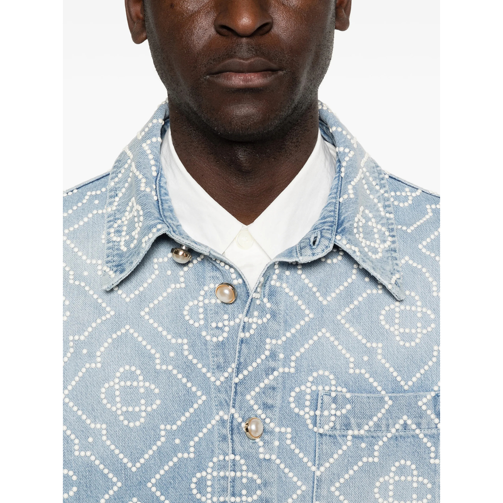 Pearl Monogram Long-Sleeve Denim Shirt