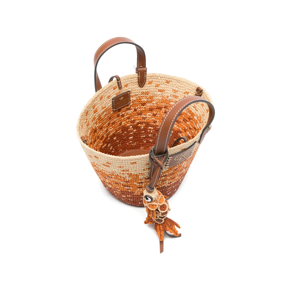 Small Woven Fish-Charm Tote Bag