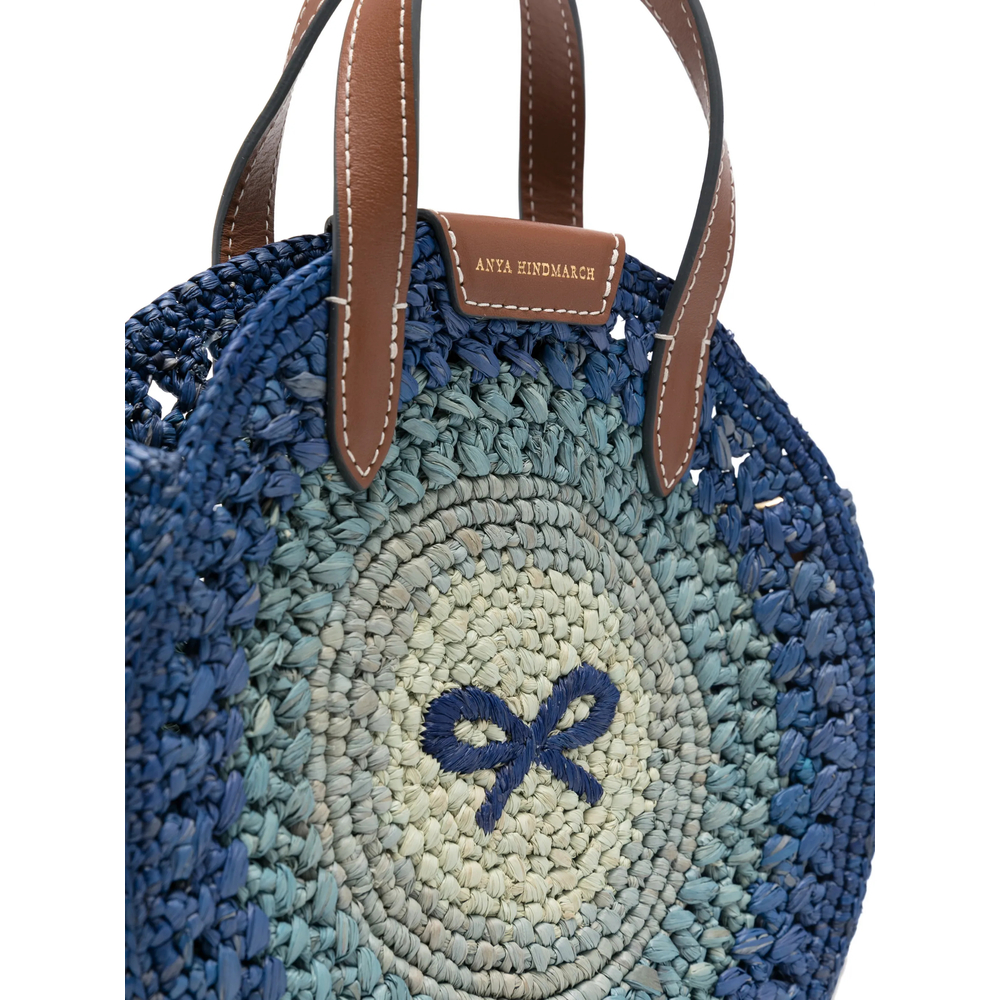 Small Round Bow Raffia Tote Bag