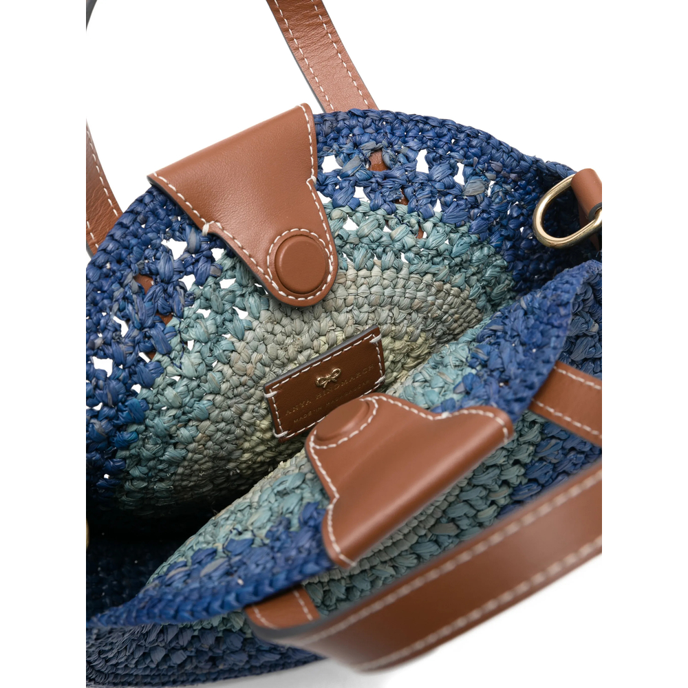 Small Round Bow Raffia Tote Bag