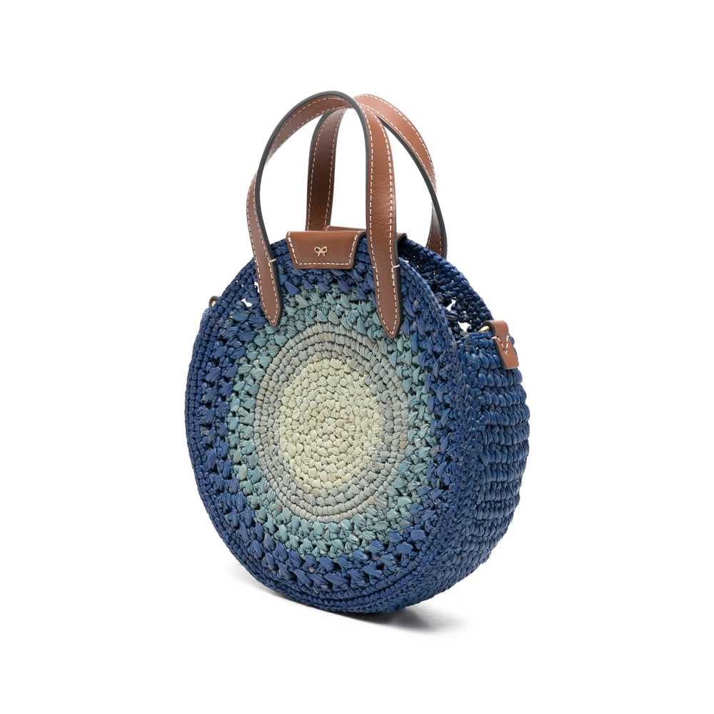 Small Round Bow Raffia Tote Bag