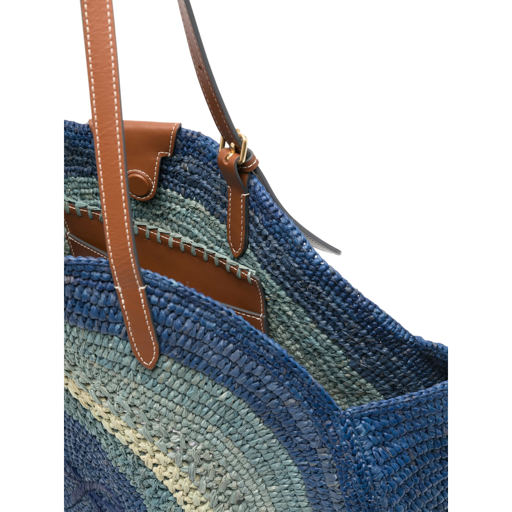 Round Bow Raffia Tote Bag