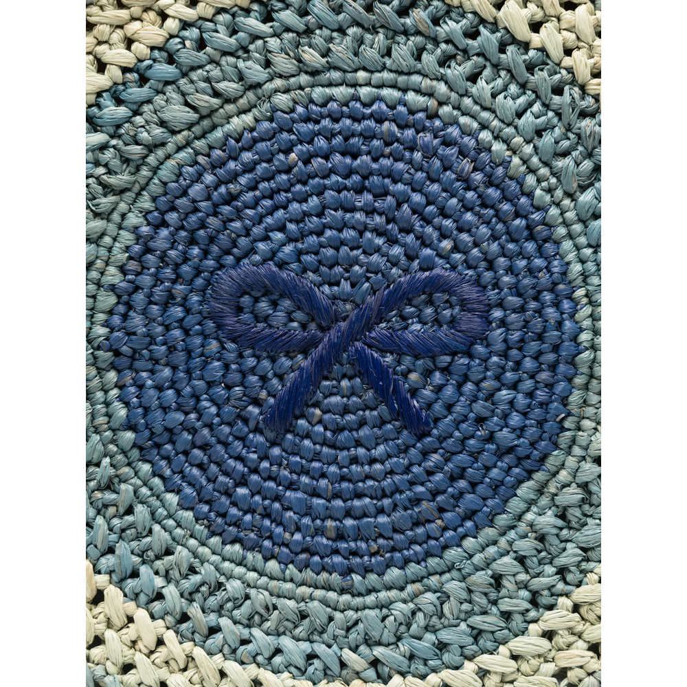 Round Bow Raffia Tote Bag