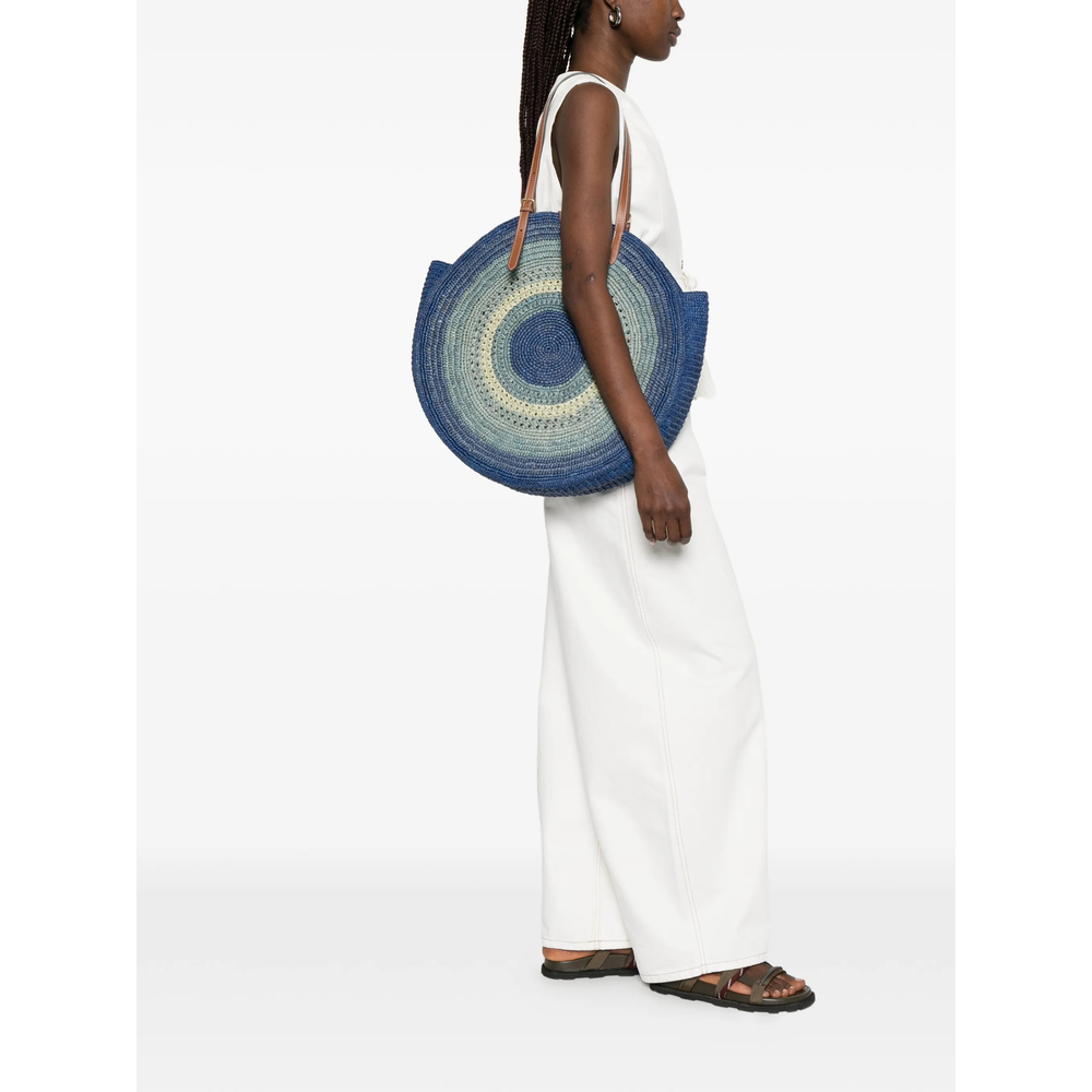 Round Bow Raffia Tote Bag