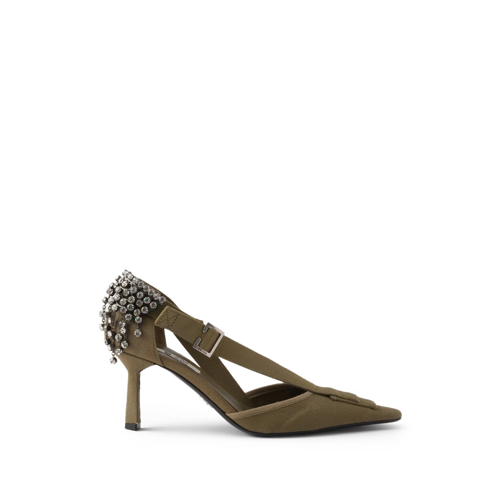 Prada Crystal-embellished Canvas Pumps