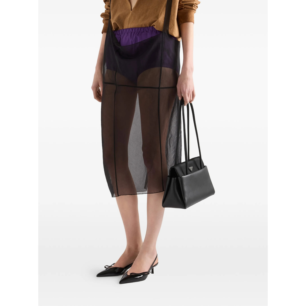 Prada Cigaline Midi-skirt With Suspender Straps In Black