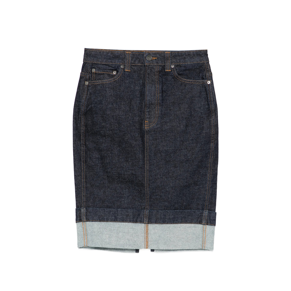 Khaite Kendra Cuffed Midi Skirt In Blue