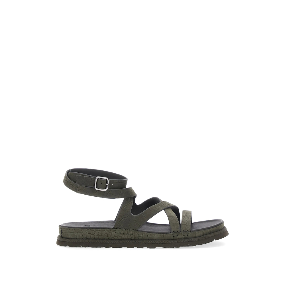 Ugg Golden Gaze Croc-effect Buckled Sandals In Green