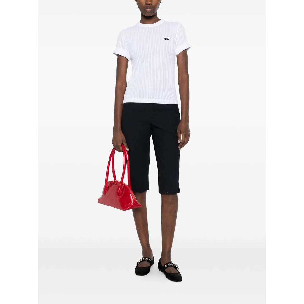 Ribbed Heart-Appliqué T-Shirt