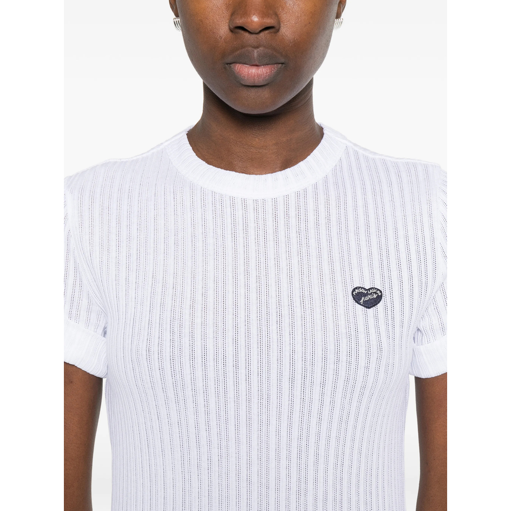 Ribbed Heart-Appliqué T-Shirt