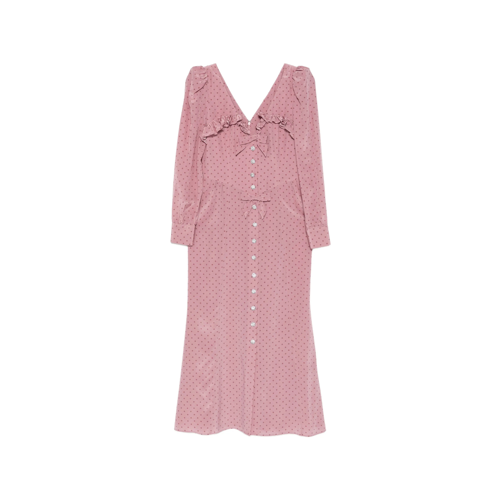 Alessandra Rich Polka-dot Silk Midi Dress With Ruffles