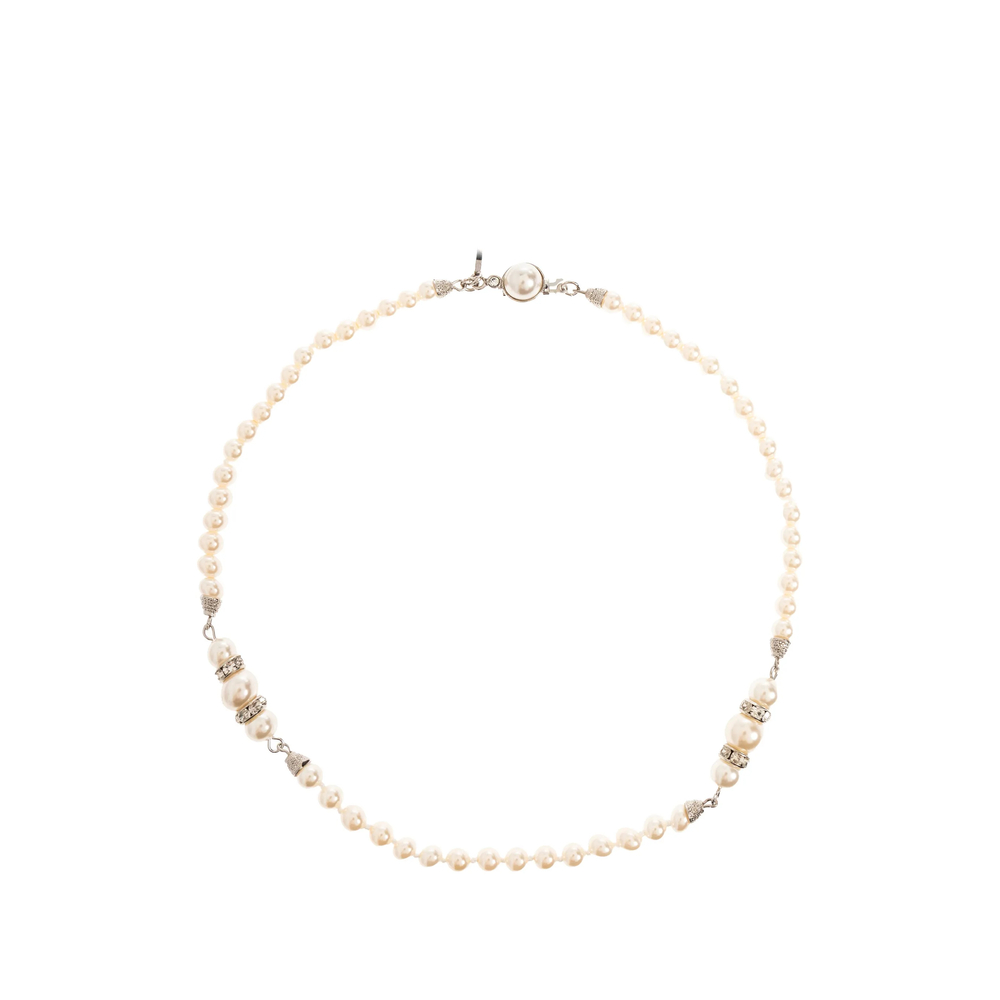 Alessandra Rich Pearl Silver Beaded Necklace