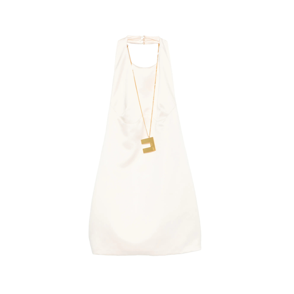 Elisabetta Franchi Mini Dress In Duchess Satin With Necklace