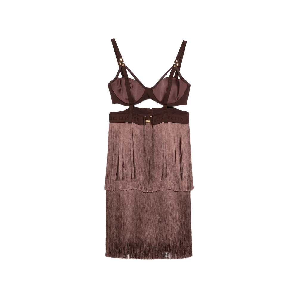 Elisabetta Franchi Mini Dress In Lightweight Crêpe Fabric With Fringes