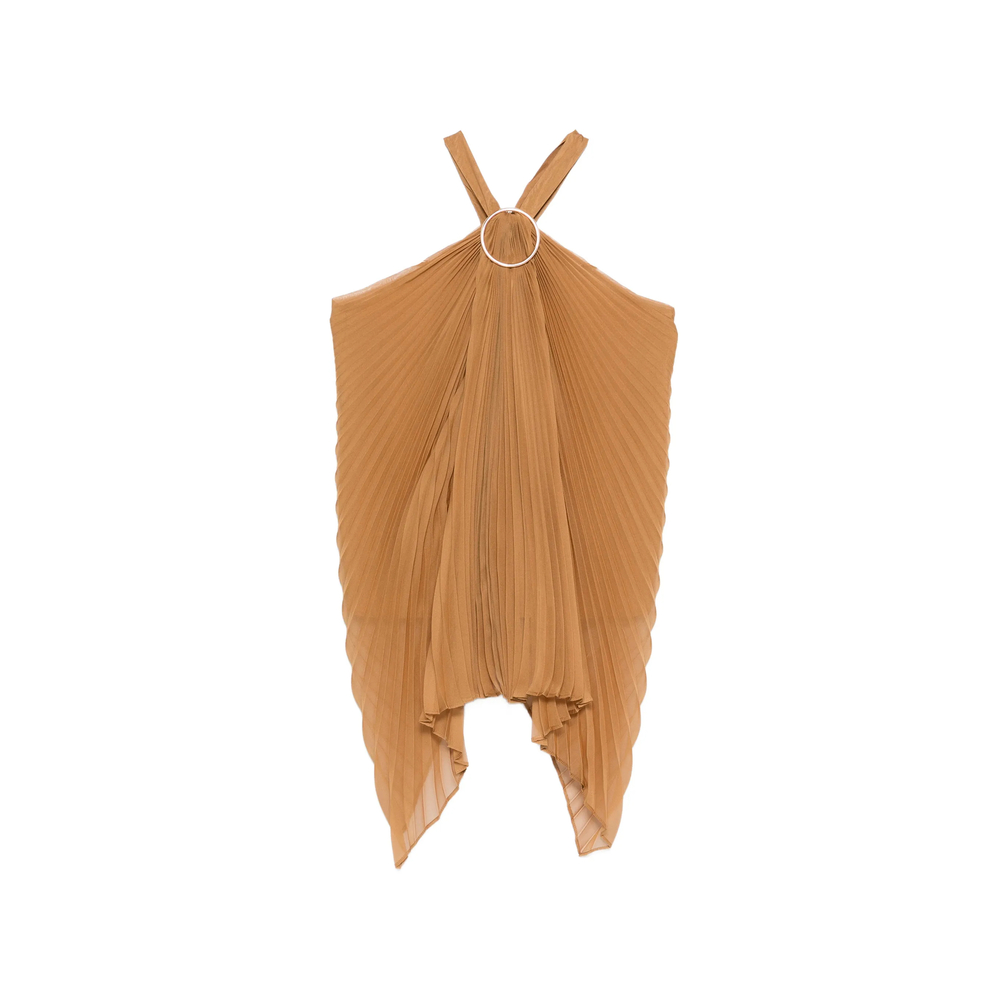 Max Mara Valzer Pleated Polyester Top In Brown