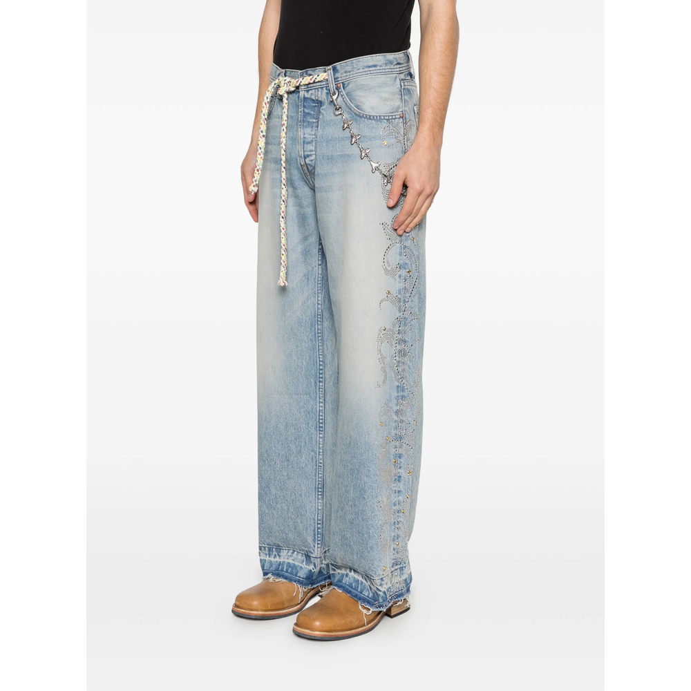 Embellished-Detail Frayed Jeans