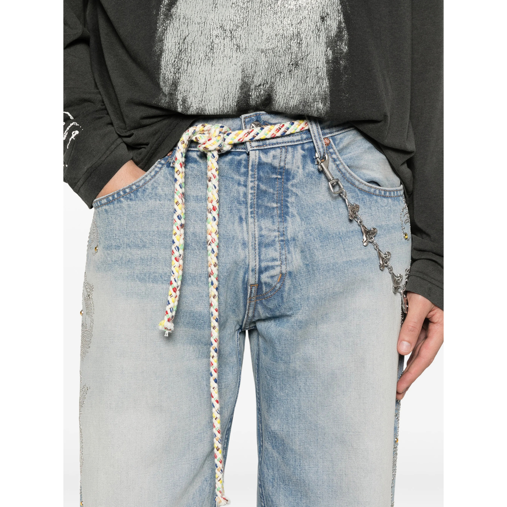 Embellished-Detail Frayed Jeans