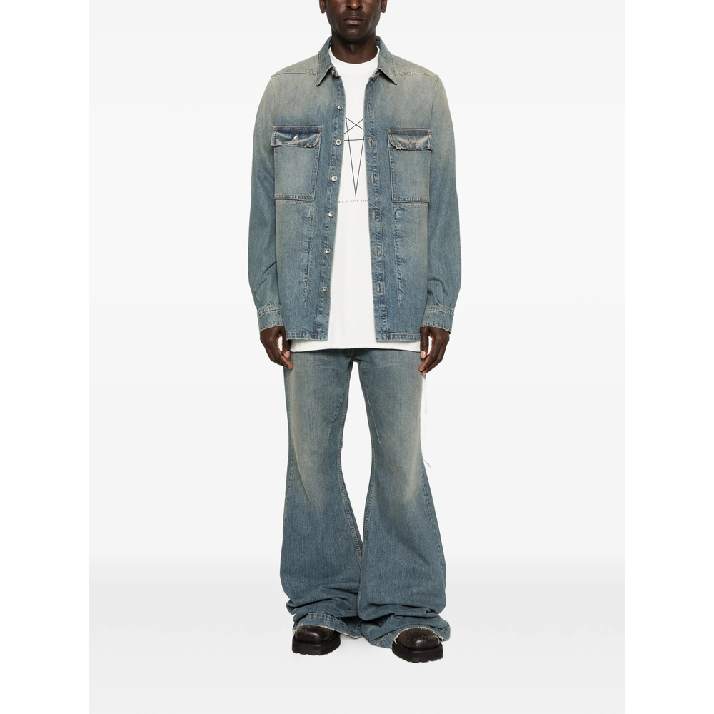 Drkshdw Temple Outershirt In Washed Indigo 13Oz Distressed Washed Indigo