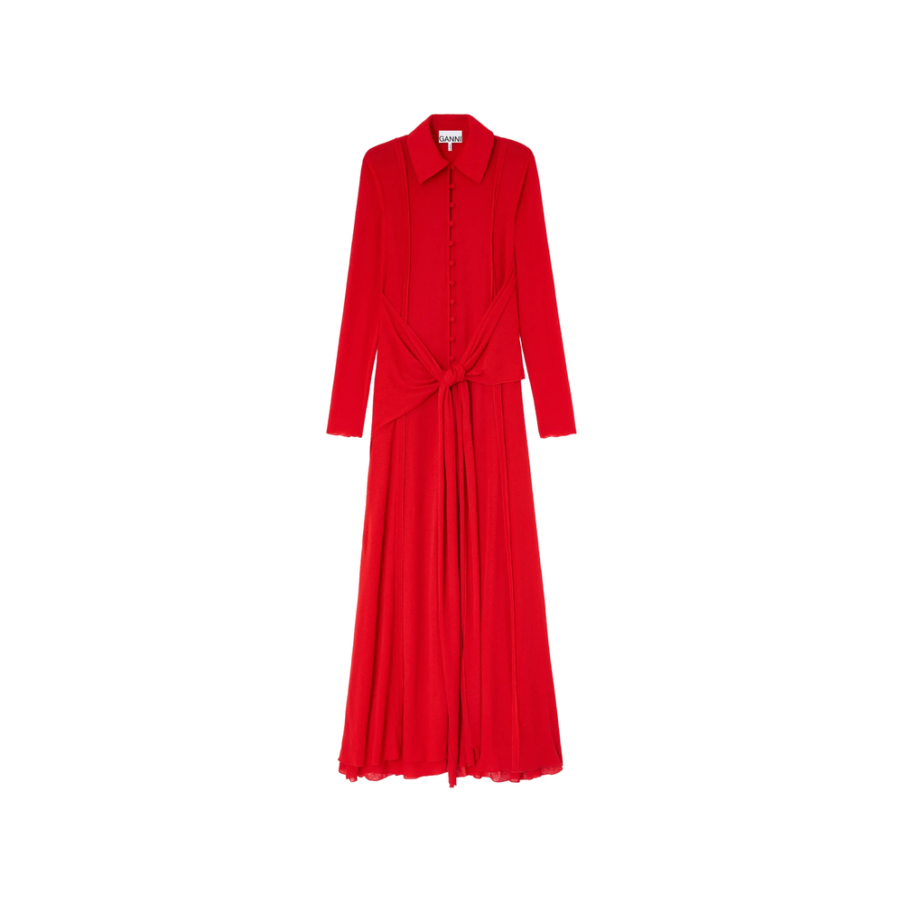 Ganni Maxi Buttoned Tie Dress