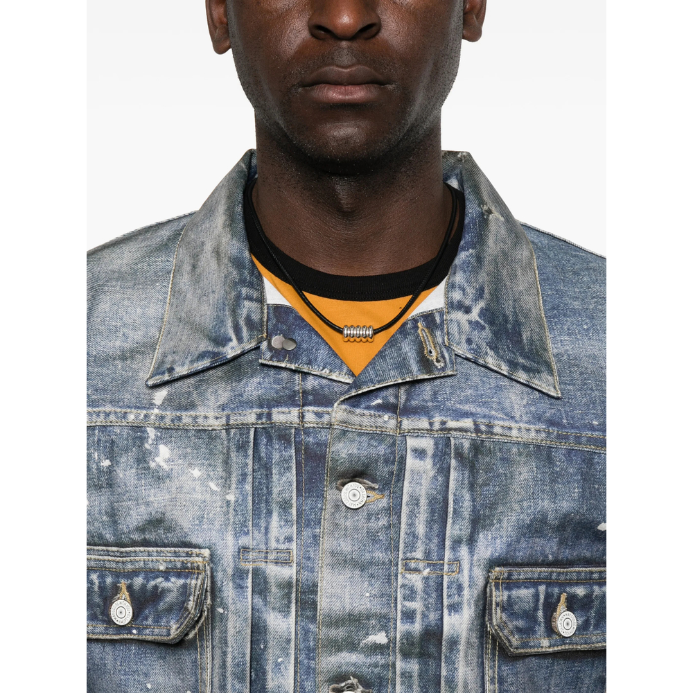 Distressed Paint-Splatter Denim Jacket