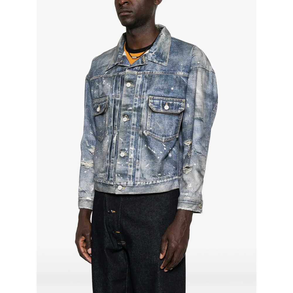 Distressed Paint-Splatter Denim Jacket