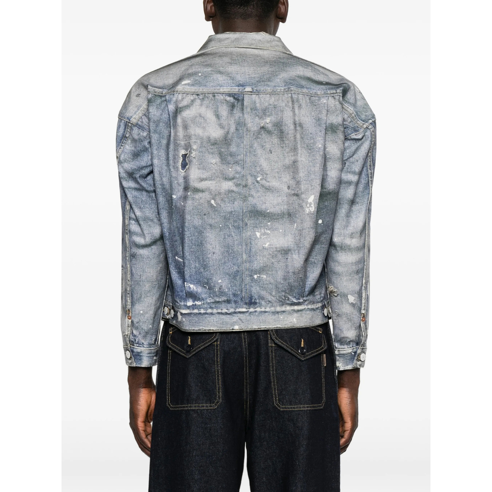 Distressed Paint-Splatter Denim Jacket