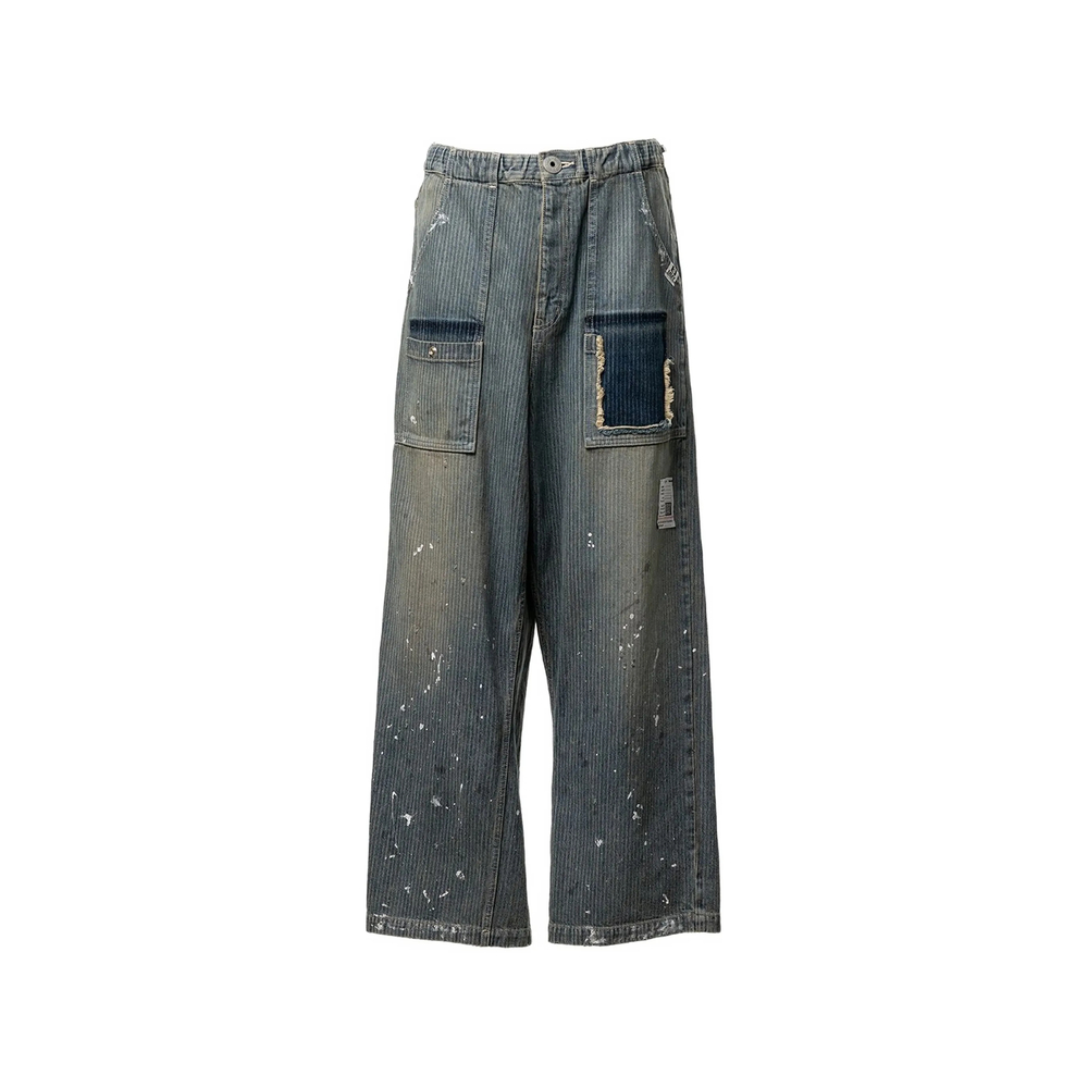 Maison Mihara Yasuhiro Stripe-pattern Paint-splatter Jeans