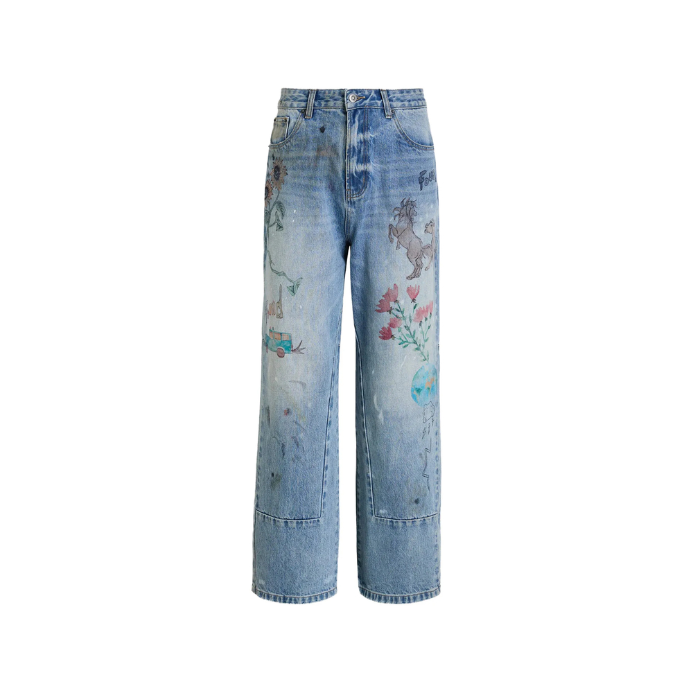 Found Graphic-print Panelled Jeans