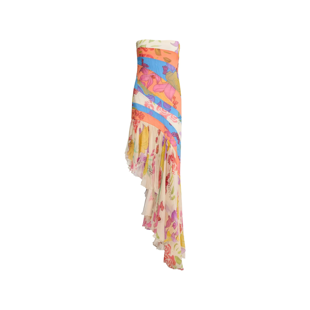 Donde Esteban Flores Strapless Silk Chiffon Long Dress